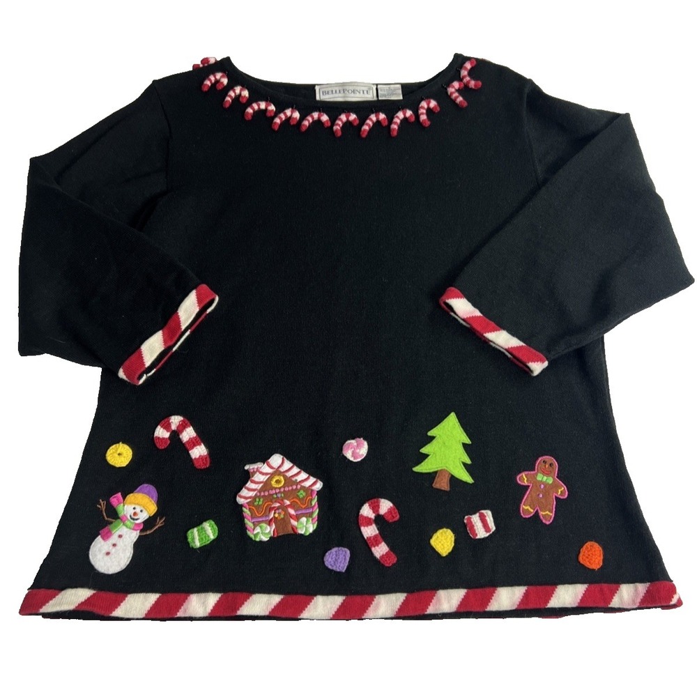 Vintage BellePointe Christmas Sweater‎ Womens L Holiday Pullover Candy Canes A40